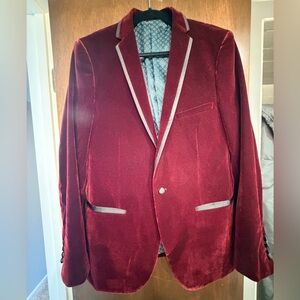 Paisley & Gray Maroon Velvet Blazer with Gray Trim